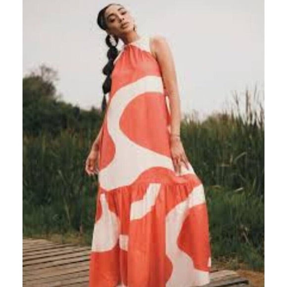 H&M Voluminous maxi dress Summer 2024 Collection (orange/Patterned) Size XXL - Picture 6 of 16